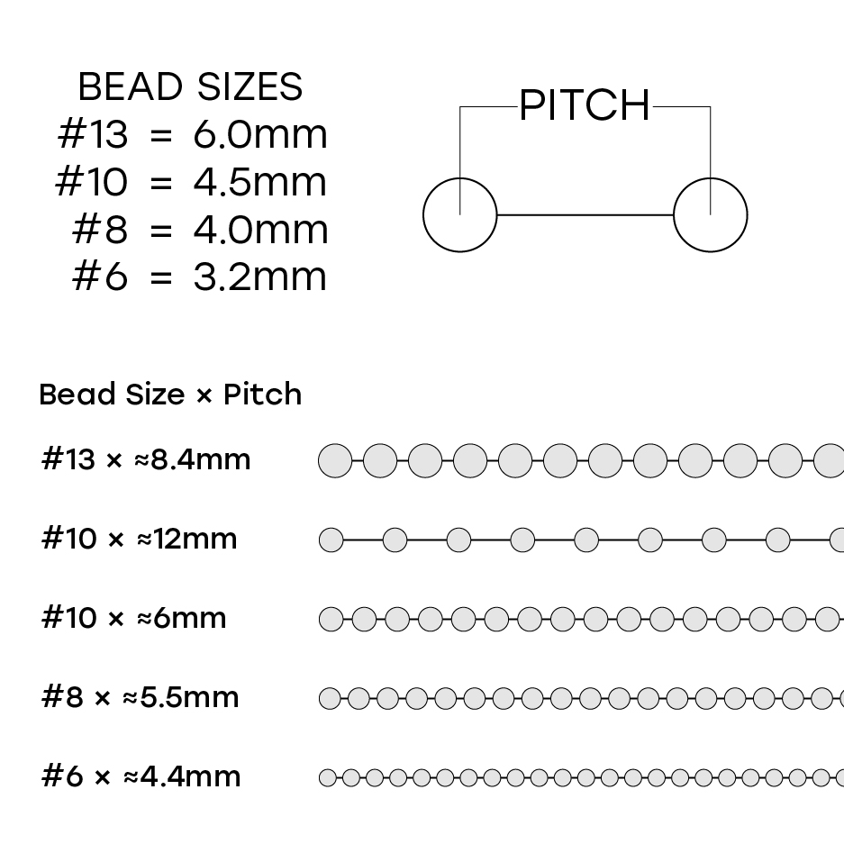 Beaded Ball Chain size chart